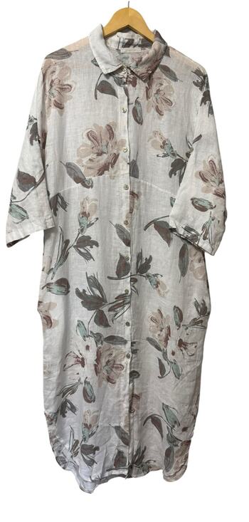 Milio Milano Dresses & Skirts - Milio Milano 100% Linen Floral Midi Shirt Dress Women's Large Cottage Feminine
